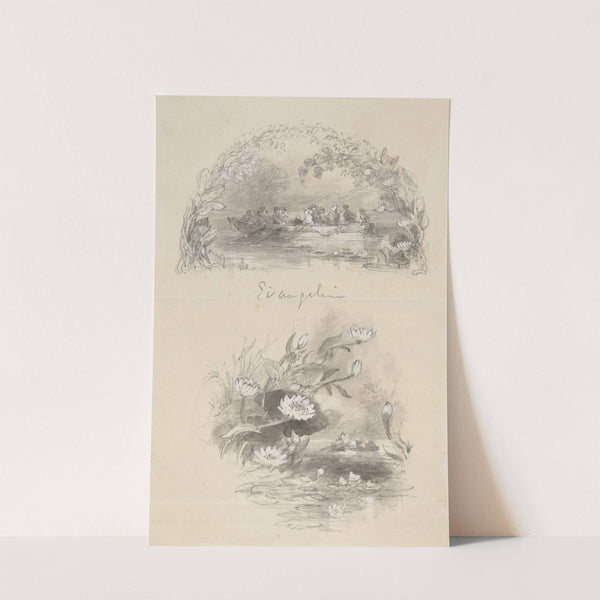 People in rowboat and waterlilies by Myles Birket Foster