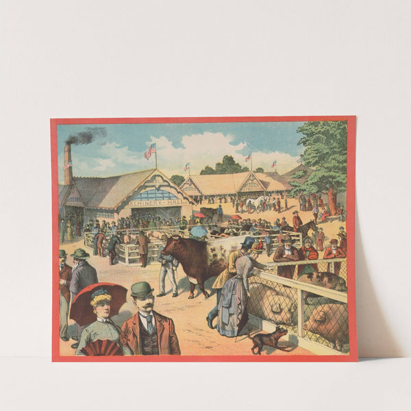 people observing pig, cattle and sheep stalls (1890) by Russell, Morgan & Co.