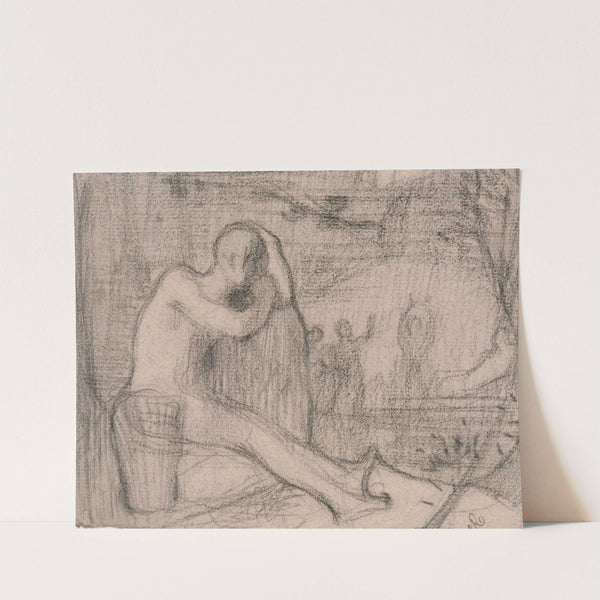 Personnage assis accoudé à un rocher by Ary Ernest Renan