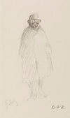 Personnage coiffé d’un chapeau, en pied de face