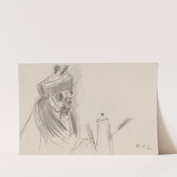 Personnage en buste devant une cafetière by Georges Hugo