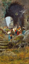 Personnages à l’entrée d’un village en Italie