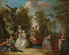 Personnages autour d’une fontaine lisant et filant