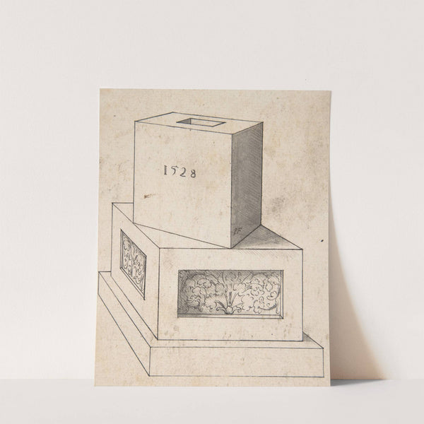 Perspectival Drawing of a Column Base with Cube by Peter Flötner