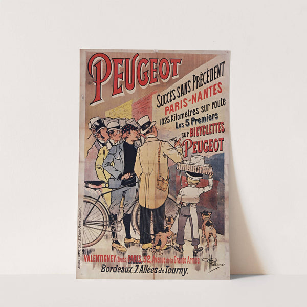 Peugeot succès sans précédent Paris Nantes 1025 kilomètres sur route, les 5 premiers sur bicyclette Peugeot (1895) by Albert Guillaume