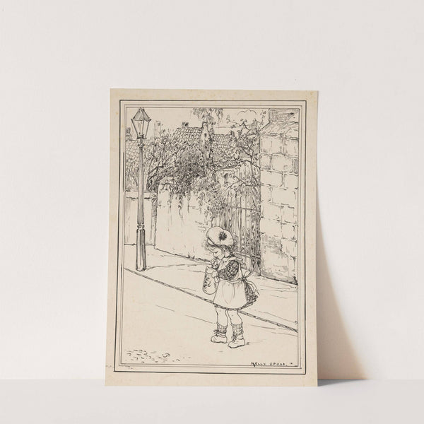 Peutermeisje met kan op een straat by Nelly Spoor