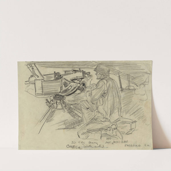 PFC John H. Minihan Rockford Ill 30 cal heavy water cooled gunner by Howard Brodie