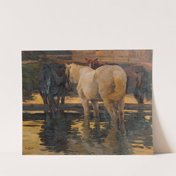 Pferde in der Schwemme by Hans von Hayek