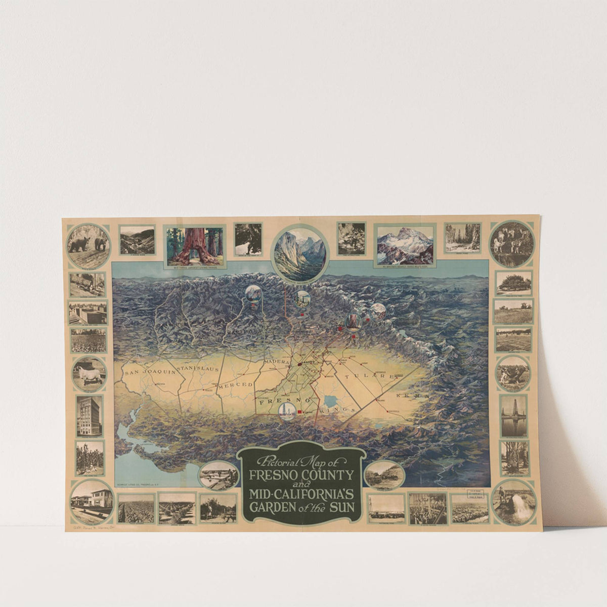 Pictorial map of Fresno County and mid-California’s Garden of the Sun (1923) by Schmidt Litho. Co