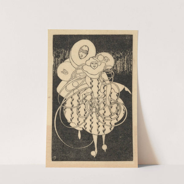 Pierrot figure dancing with woman encircled by spiraling cord by Will Bradley
