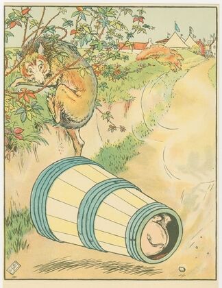 Pig rolls down the hill in a barrel (1904)