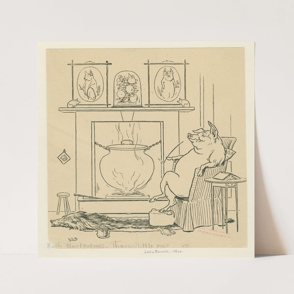 Pig sits by the fire on the wolf rug (1904) by Leonard Leslie Brooke
