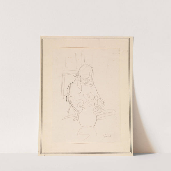 Pige stående ved et bord med en vase by Ludvig Find