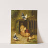 Pigeons And Chicks With Mother Hen by Edgar Hunt