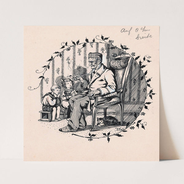 Pijprokende man en twee kinderen (1924) by D. Viel