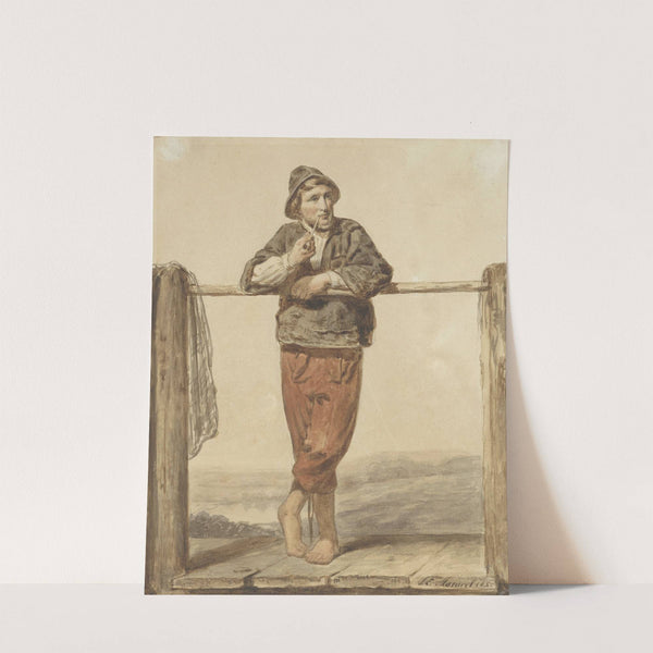 Pijprokende, staande man met, van voren by Johannes Engel Masurel