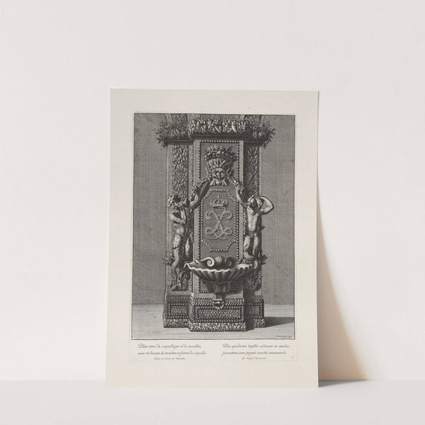 Pillar decorated with shells and stones, with a marble massin in the shape of a cockleshell (1673) by Jean Le Pautre