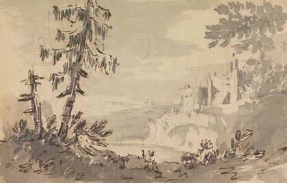 Pine Trees and Castle in a Landscape