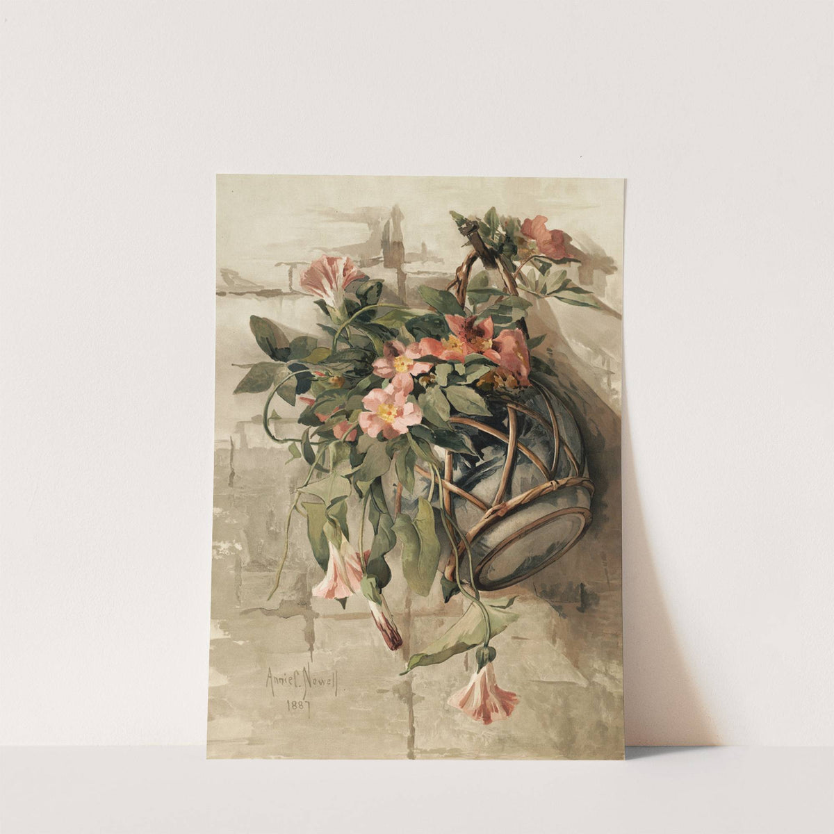 Pink Flowers in Hanging Vase by Annie Nowell