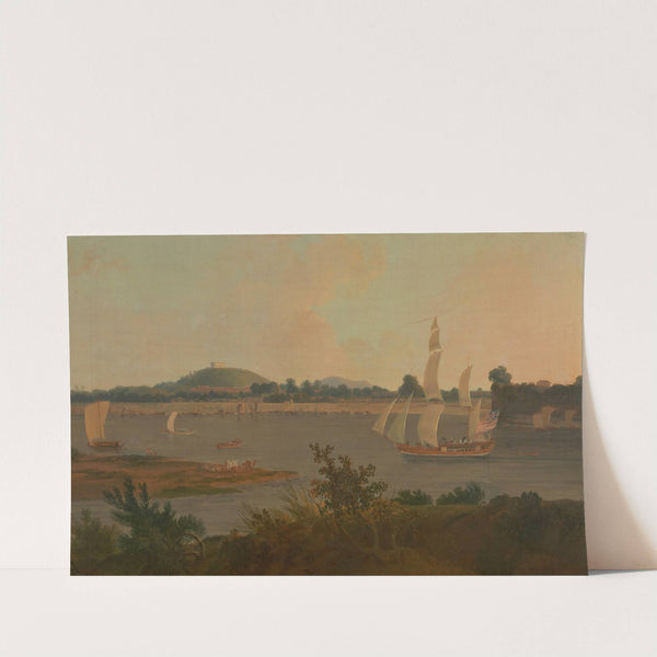 Pinnace sailing down the Ganges past Monghyr Fort by Thomas Daniell