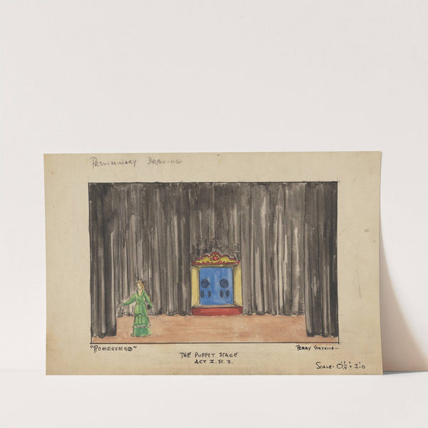Pinocchio: Preliminary Drawing of the Puppet Stage for Act I, Scene 3 (1934-1943) by Perry Watkins