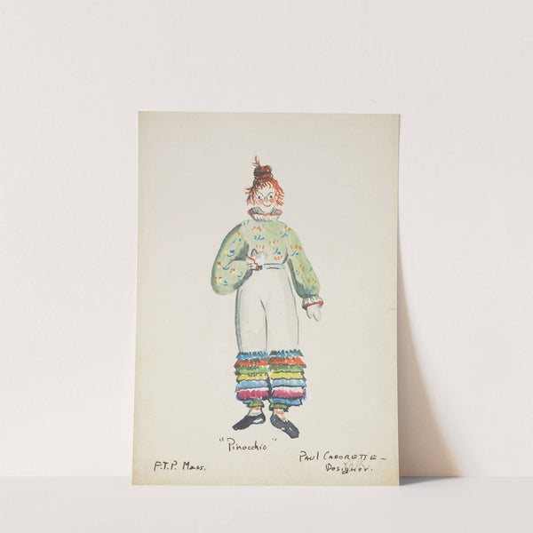 Pinocchio: Teal shirt with collar and cuffs. White pants with colored ruffles (1934-1943) by Paul Cadorette