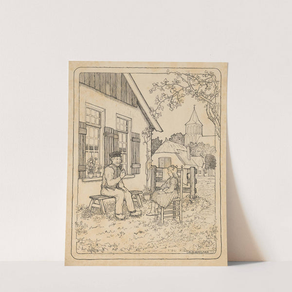 Pipe-smoking Dakhuis sitting in front of his house with Trees by Albert Hemelman