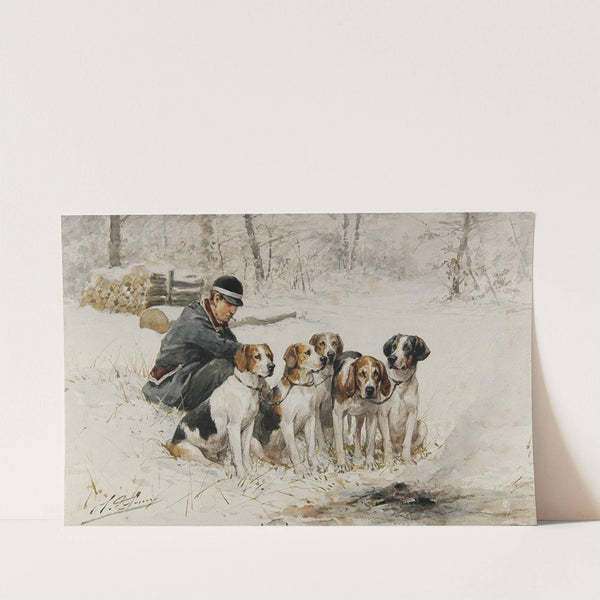 Piqueur et sa meute dans la neige by Charles-Olivier de Penne