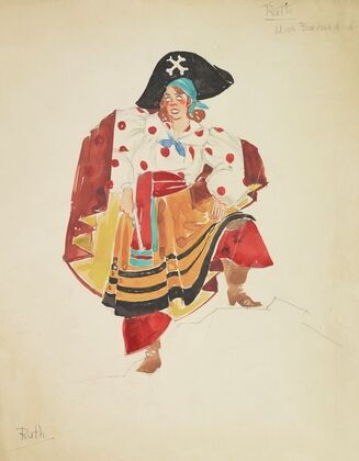 Pirates of Penzance: Ruth. White blouse with red dots. Orange skirt (1934-1943) — size preview