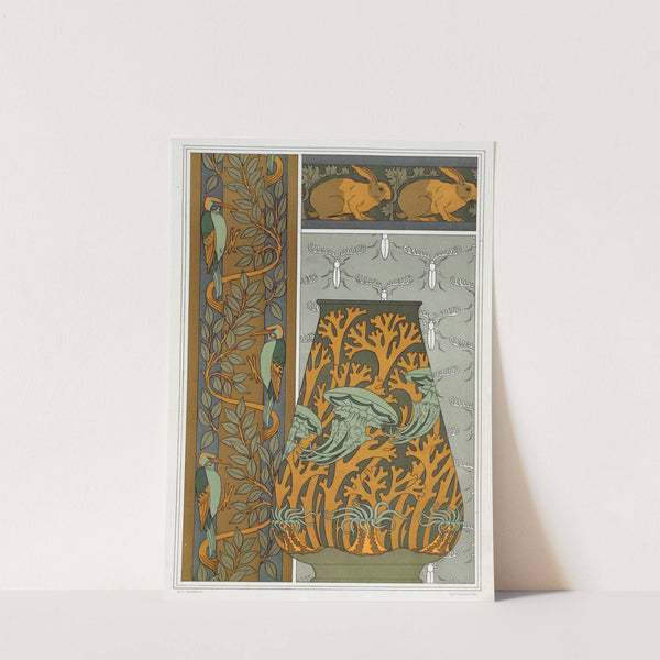 Piverts et arbre, bordure verticale. Lapins et feuilles, bordure. Méduses, anémones de mer et algues, vase. Insectes, jeu de fond. by Maurice Pillard Verneuil