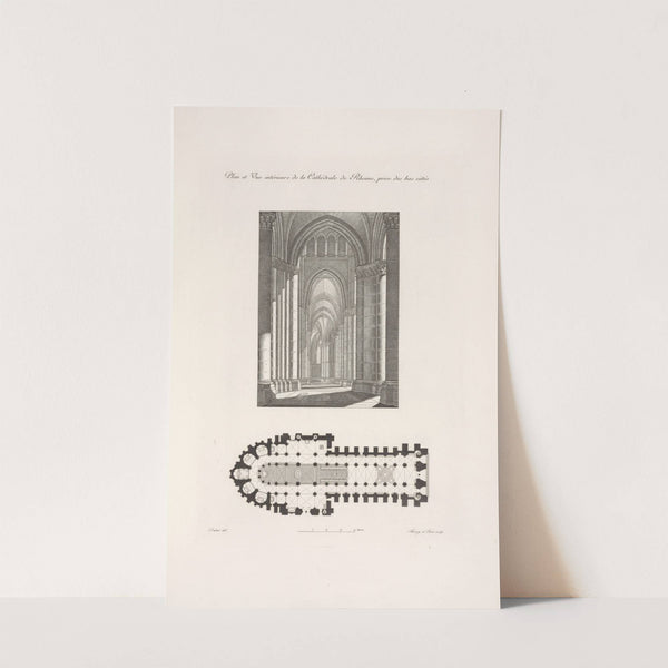 Plan et vue intérieure de la cathédrale de Rheims, prise des bas côtés. by Nicolas Xavier Willemin