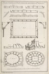 Plans coupes et elévations de differents pavillons.