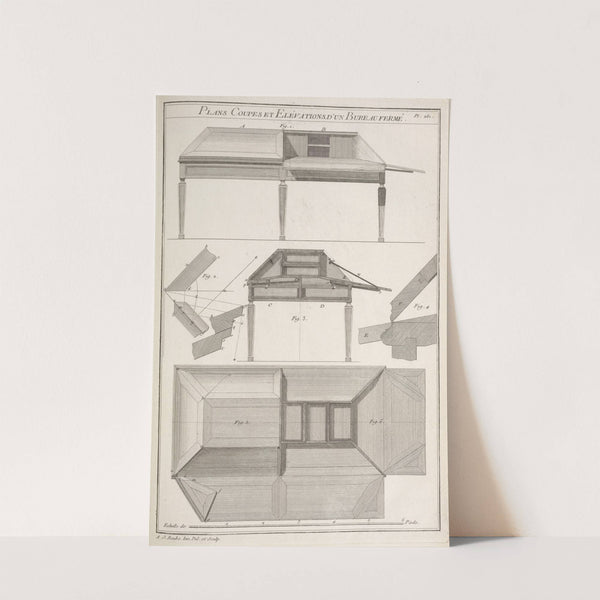 Plans coupes et elévations d'un bureau fermé. by André Jacob Roubo
