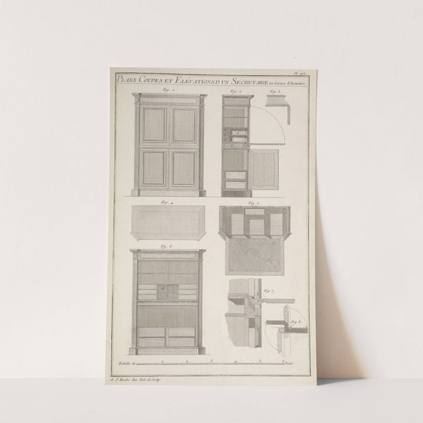 Plans coupes et elévations d'un sécretaire en forme d'armoire. by André Jacob Roubo