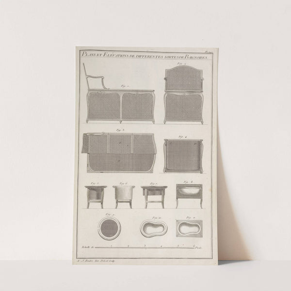 Plans et elévations de differentes sortes de baignoires. by André Jacob Roubo