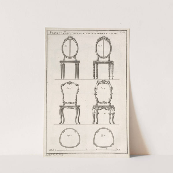 Plans et elévations de plusieurs chaises a la mode. by André Jacob Roubo