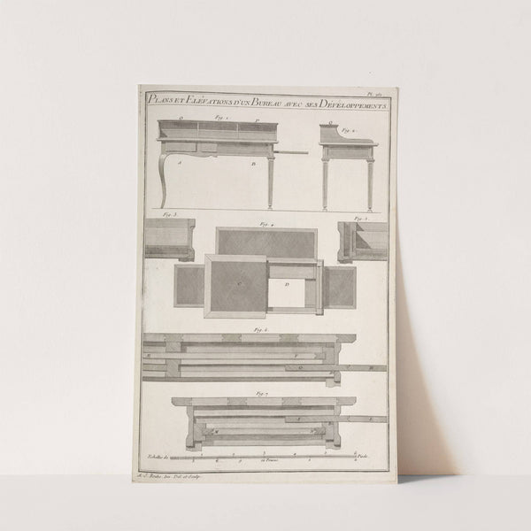 Plans et elévations d'un bureau avec ses développements. by André Jacob Roubo