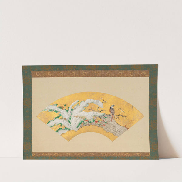 Plantain and Bird in Snow (16th century) by Kano Sōshū