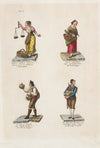 Plate 12; four street vendors from Madrid selling dried fruit, cherries, and melons (1809–1817)