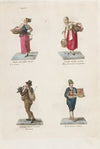 Plate 13; four street vendors from Madrid selling muscat grapes, plums, pans and pop-up saints (1809–1817)
