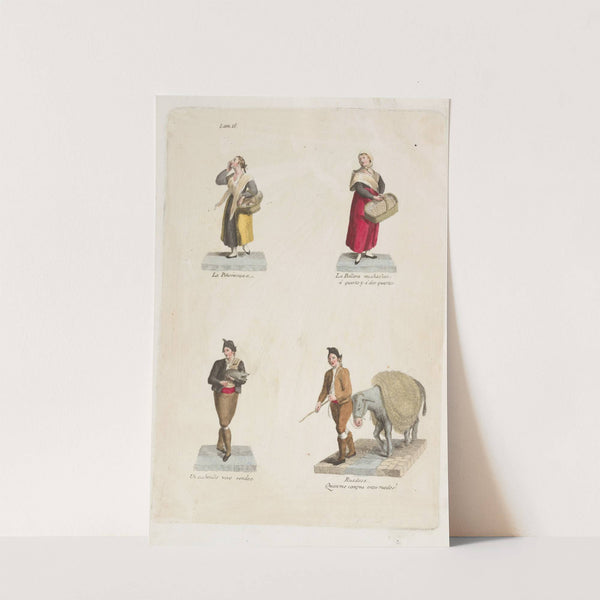 Plate 18; four street vendors from Madrid selling food, a pig etc (1809–1817) by Miguel Gamborino