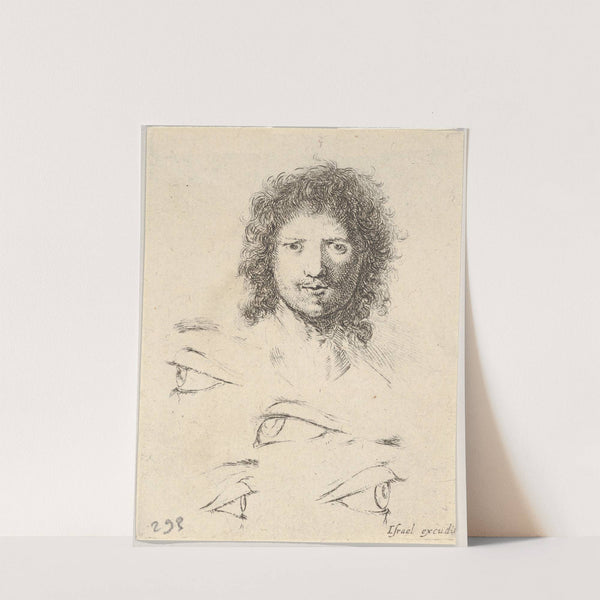 Plate 2; at top, the head of a young man, frontal view, at bottom, four eyes (1649) by Stefano Della Bella