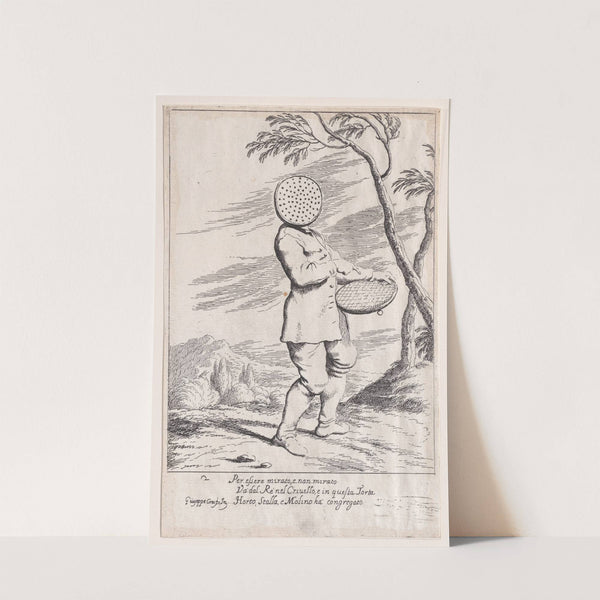 Plate 2; Bertoldo holding a tart in his hand and wearing a sieve on his head (1705–1715) by Giuseppe Maria Crespi