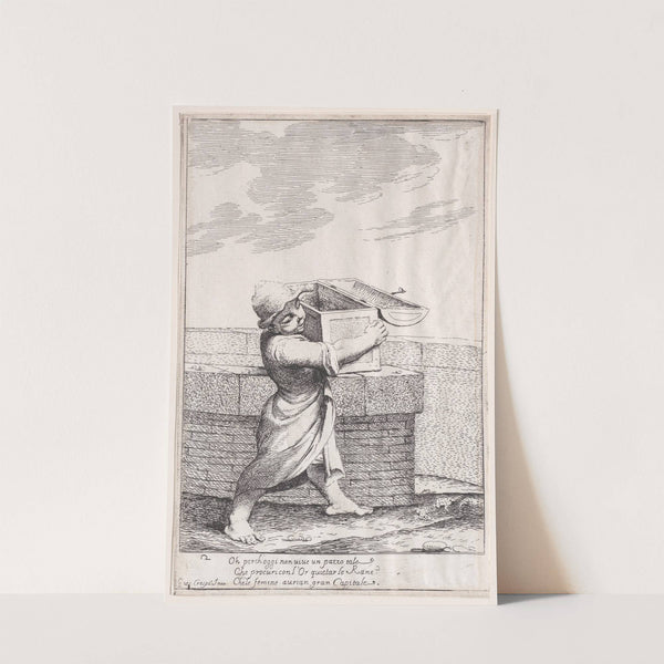 Plate 8; Bertoldino, enraged by the croaking frogs, throws his strongbox into the fish pond (1705–1715) by Giuseppe Maria Crespi