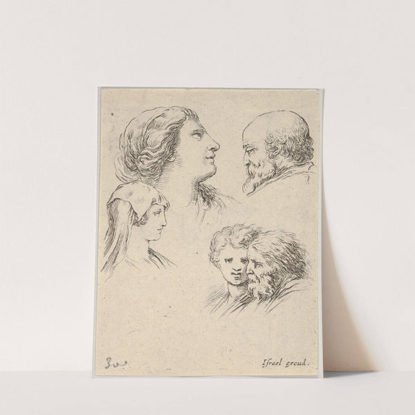 Plate 9; five heads (1649) by Stefano Della Bella