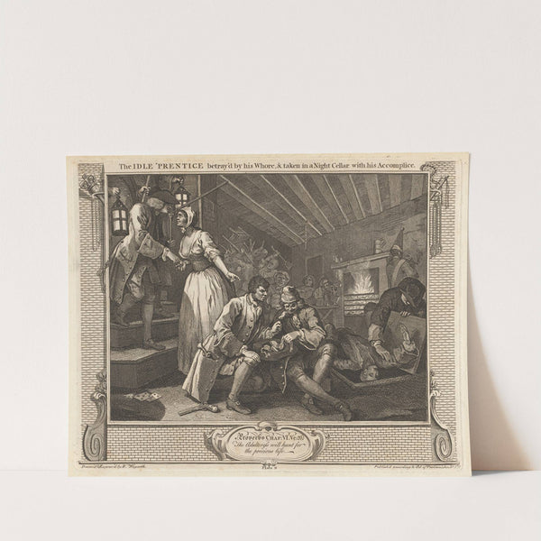 Plate 9, The Idle 'Prentice Betrayed by his Whore and Taken in a Night Cellar with his Accomplice by William Hogarth