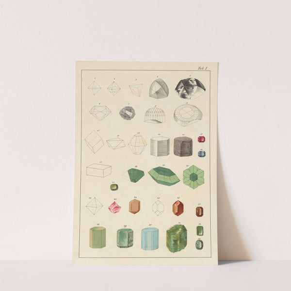 Plate I: Diamond, Sapphire and Ruby, Chrysoberyl, Spinel, Zircon, Hyacinth, Beryl, and Emerald by Johann Gottlob Kurr