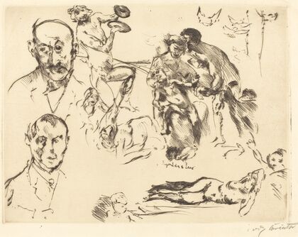 Plate of Sketches, including one of Max Liebermann