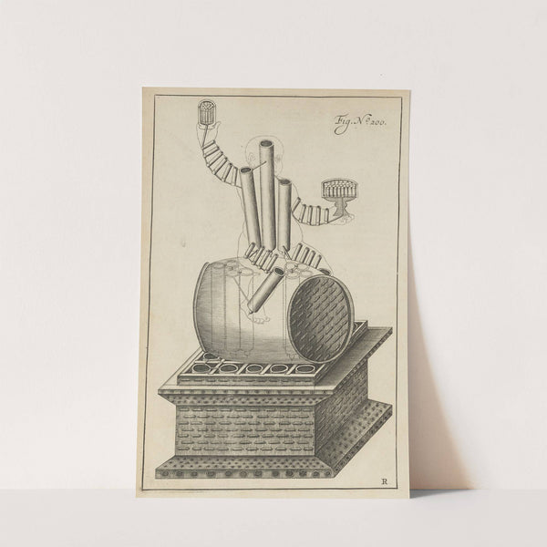 Plate R: Pyrotechnic set piece of Bacchus (interior) (1650) by Jacob van Meurs