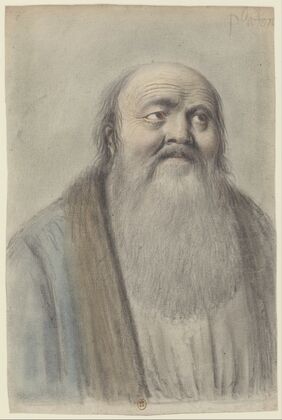 Platon, vu de face, la tête légèrement relevée, les yeux levés vers le ciel